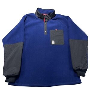 Topo Designs Pullover Mens XL Blue Polartec Fleece Snap Mock Neck Hiking Outdoor